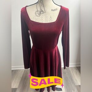 Red Fit & Flare Long Sleeve Dress!